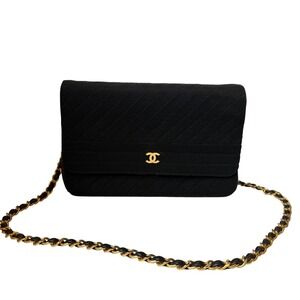 Chanel Single Flap Diagonal Stitch Vintage Jersey Crossbody Bag Gold Hardware